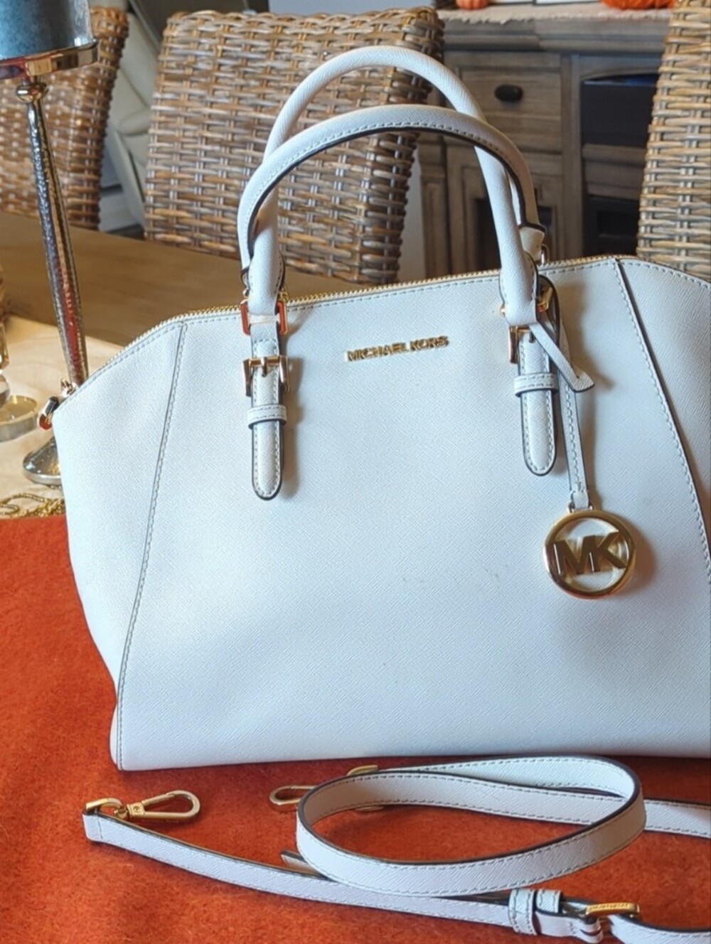 Michael Kors Cream Leather Satchel with Gold Accent